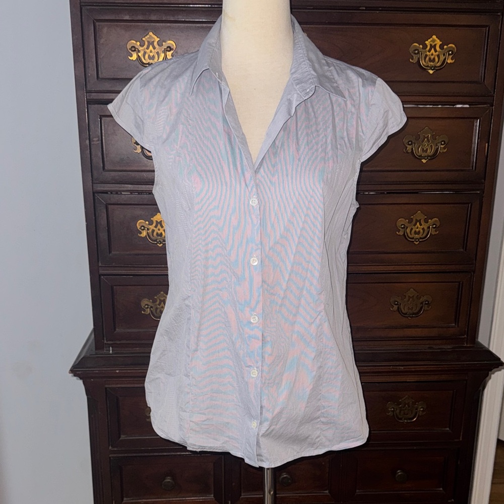 Theory Light Blue Cap Sleeve Button-Down Shirt